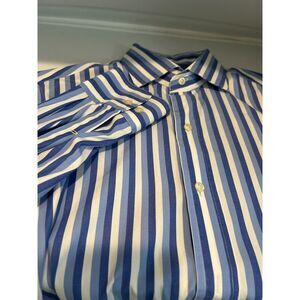 Polo Ralph Lauren Shirt Mens 16/ L Blue Striped Regent Classic Fit Long Sleeve